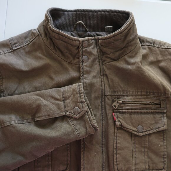 Levi's Men's Large Military Field Utility Jacket Green Quilted Distressed Work - Picture 1 of 16